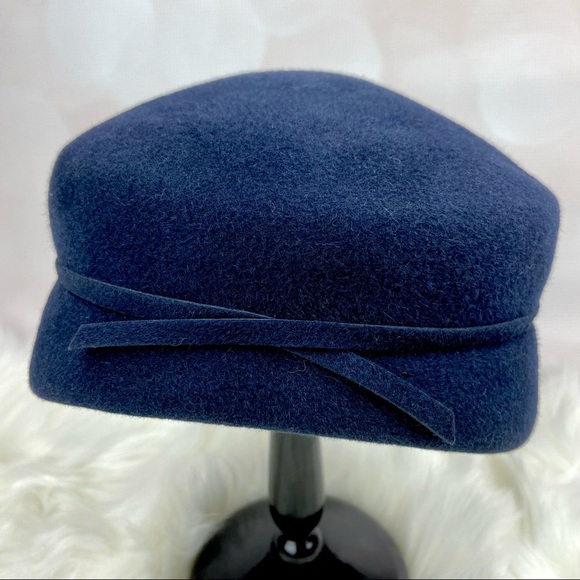 VINTAGE Swingin 60s GoGo Girl Rhinestone Cabby Cap Deep Blue Felt Hat Mod - Picture 5 of 6